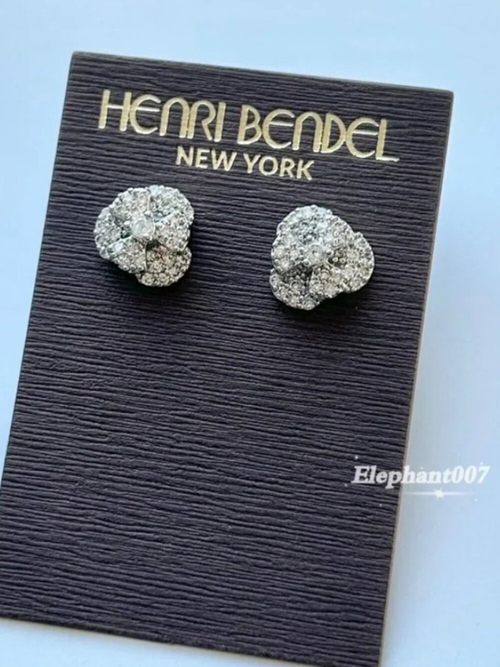 Henri Bendel Crystal Knot Stud Earrings Silver Tone Pavé Rhinestone